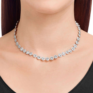 Una Angelic Tennis necklace, Round cut, White, Rhodium plated