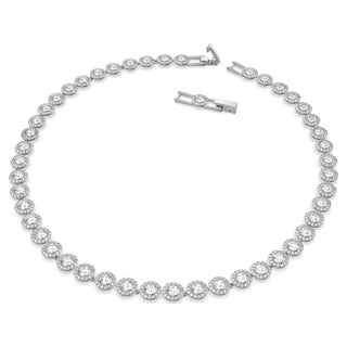 Una Angelic Tennis necklace, Round cut, White, Rhodium plated
