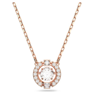 Una necklace, Round cut, White, Rose gold-tone plated