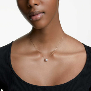 Una necklace, Round cut, White, Rose gold-tone plated