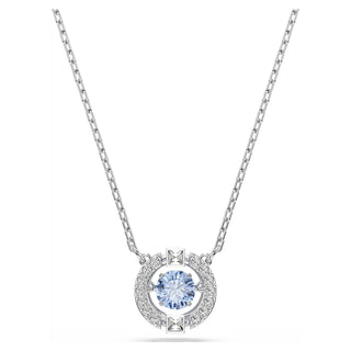 Una necklace, Round cut, Blue, Rhodium plated