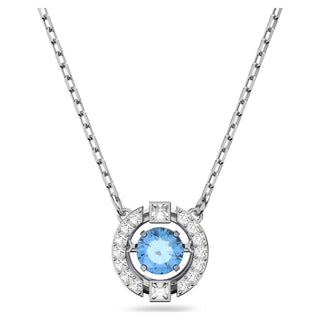 Una necklace, Round cut, Blue, Rhodium plated