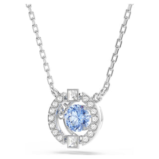 Una necklace, Round cut, Blue, Rhodium plated