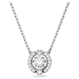 Una necklace, Round cut, White, Rhodium plated