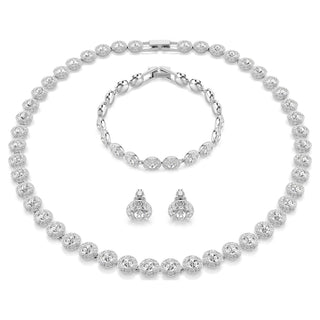 Una Angelic set, Round cut, White, Rhodium plated