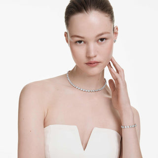 Una Angelic set, Round cut, White, Rhodium plated