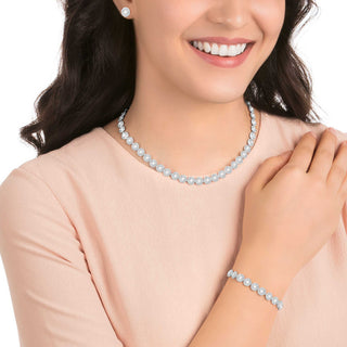 Una Angelic set, Round cut, White, Rhodium plated