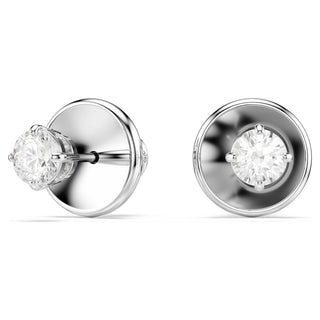 Stilla Attract stud earrings, Round cut, White, Rhodium plated