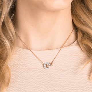 Dextera necklace, Intertwined circles, White, Rose gold-tone plated