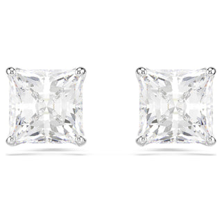 Stilla Attract stud earrings, Square cut, White, Rhodium plated