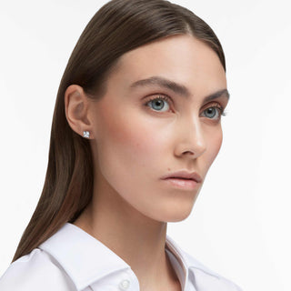 Stilla Attract stud earrings, Square cut, White, Rhodium plated