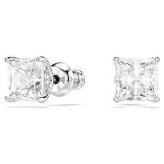 Stilla Attract stud earrings, Square cut, White, Rhodium plated