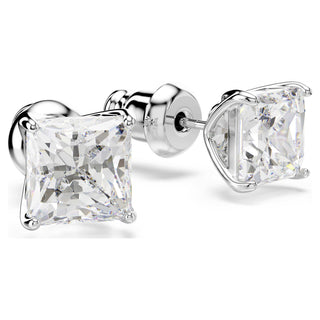 Stilla Attract stud earrings, Square cut, White, Rhodium plated