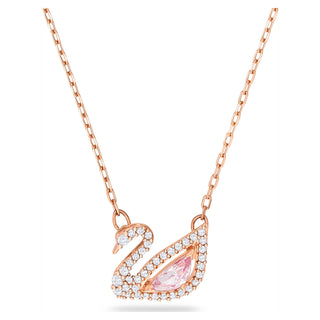 Swan necklace, Swan, Pink, Rose gold-tone plated