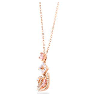 Swan pendant, Swan, Pink, Rose gold-tone plated
