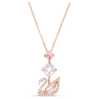 Swan pendant, Swan, Pink, Rose gold-tone plated