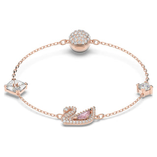 Swan bracelet, Magnetic closure, Swan, Pink, Rose gold-tone plated
