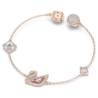 Swan bracelet, Magnetic closure, Swan, Pink, Rose gold-tone plated
