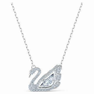 Swan necklace, Swan, White, Rhodium plated