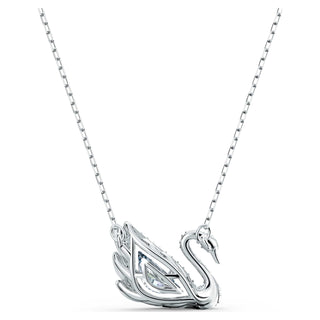 Swan necklace, Swan, White, Rhodium plated