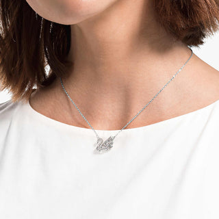 Swan necklace, Swan, White, Rhodium plated