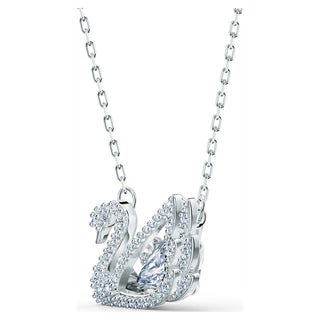 Swan necklace, Swan, White, Rhodium plated