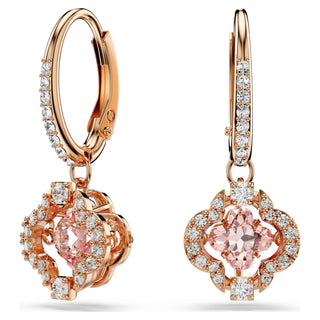 Una drop earrings, Clover, Pink, Rose gold-tone plated