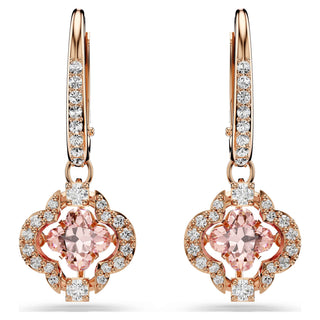 Una drop earrings, Clover, Pink, Rose gold-tone plated