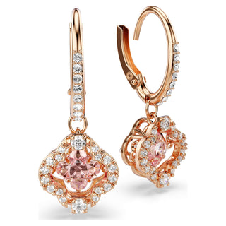 Una drop earrings, Clover, Pink, Rose gold-tone plated