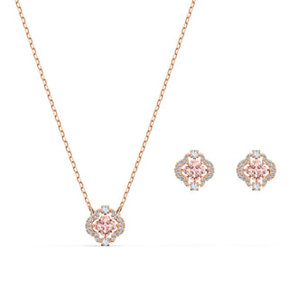 Una set, Mixed cuts, Clover, Pink, Rose gold-tone plated