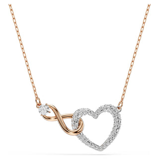 Hyperbola necklace, Infinity and heart, White, Mixed metal finish