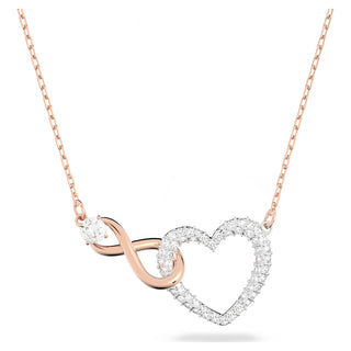 Hyperbola necklace, Infinity and heart, White, Mixed metal finish