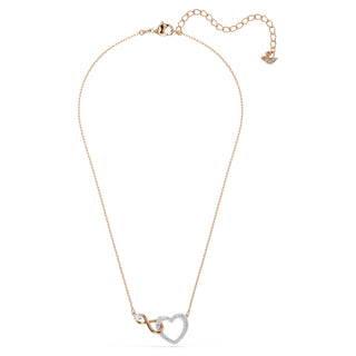Hyperbola necklace, Infinity and heart, White, Mixed metal finish