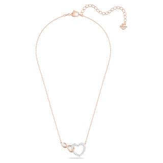 Hyperbola necklace, Infinity and heart, White, Mixed metal finish