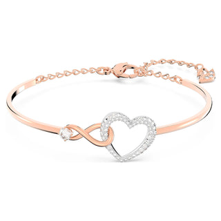 Hyperbola bangle, Infinity and heart, White, Mixed metal finish