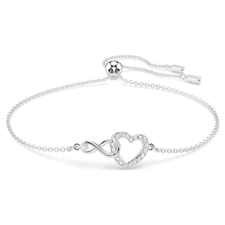 Hyperbola bracelet, Infinity and heart, White, Rhodium plated