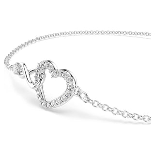 Hyperbola bracelet, Infinity and heart, White, Rhodium plated