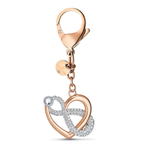 Infinite bag charm, Infinity and heart, White, Mixed metal finish