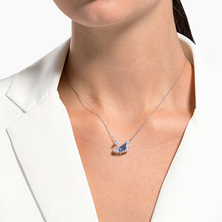 Swan necklace, Swan, Blue, Rhodium plated