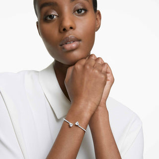 Mesmera Attract bangle, Heart, White, Rhodium plated