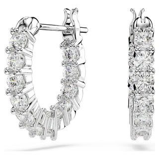 Matrix Vittore hoop earrings, Round cut, White, Rhodium plated