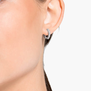 Matrix Vittore hoop earrings, Round cut, White, Rhodium plated