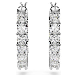 Matrix Vittore hoop earrings, Round cut, White, Rhodium plated