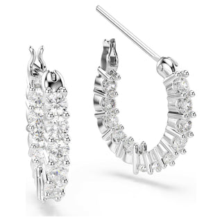 Matrix Vittore hoop earrings, Round cut, White, Rhodium plated