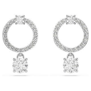 Constella hoop earrings, Round cut, White, Rhodium plated