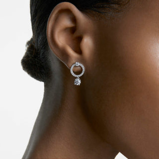 Constella hoop earrings, Round cut, White, Rhodium plated
