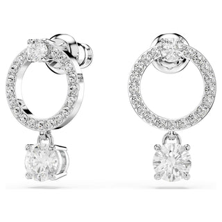 Constella hoop earrings, Round cut, White, Rhodium plated