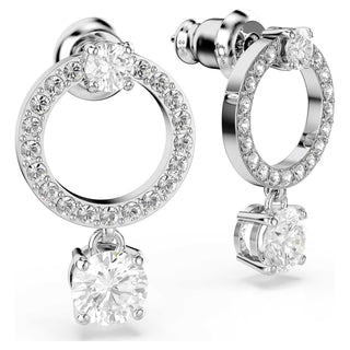Constella hoop earrings, Round cut, White, Rhodium plated
