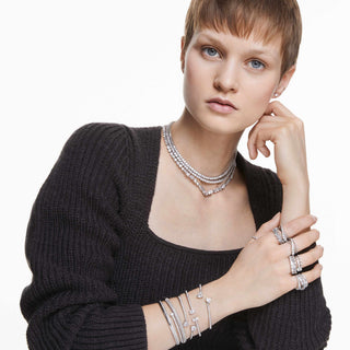 Mesmera Attract cuff, Mixed cuts, White, Rhodium plated