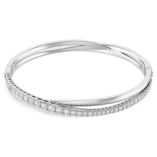Hyperbola bangle, White, Rhodium plated